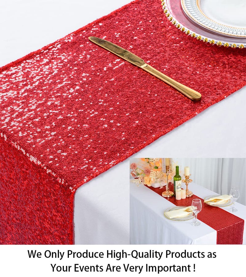 ShiDianYi 12''x72'' Sequin Table Runner - Sparkly Metallic for Wedding, Dinner Reception, Event, Birthday, Baby Shower (1, Red) - Image 2